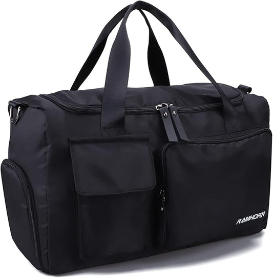 RAMHORN Travel Duffel Bag Gym Sports Luggage Bags Water Resistant Weekender Bag with Wet Pocket and Shoes Compartment Black