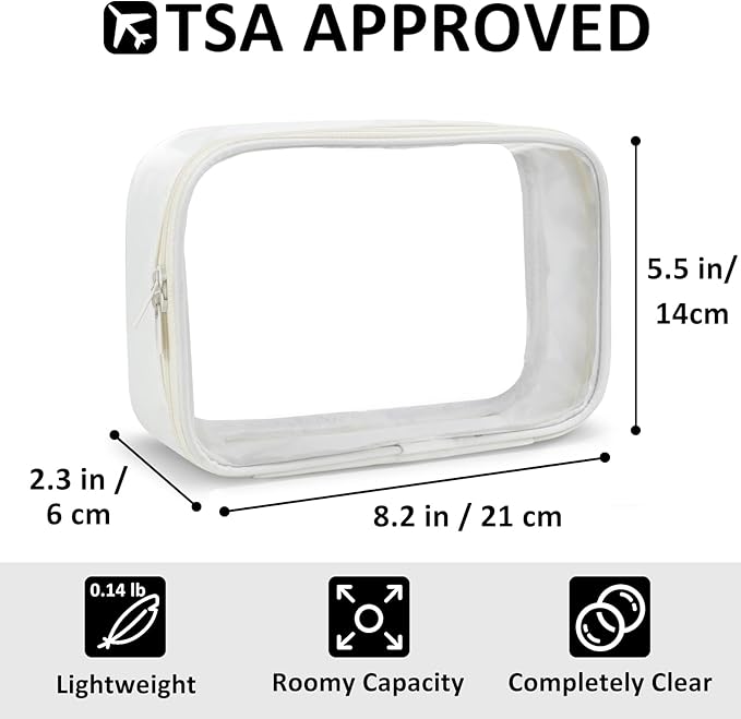 Moyad TSA Approved Clear Toiletry Bag, 1 Pack Quart Size 3-1-1 Liquids Pouch for Travel, Transparent Makeup & Cosmetic Organizer for Women Men, Beige