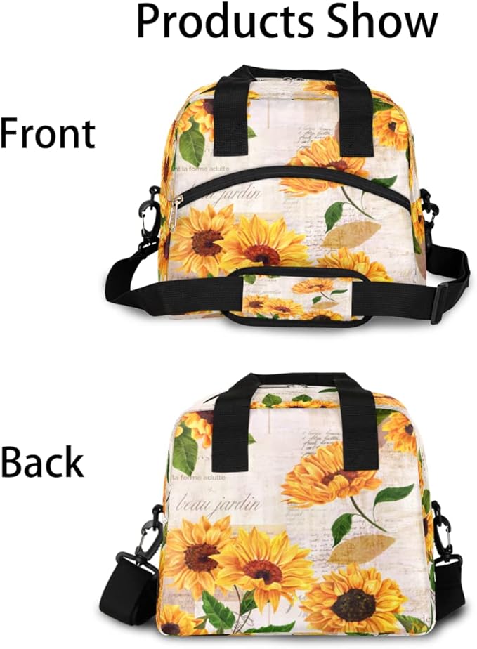 Sunflower Floral Insulated Lunch Bags for Women Men Adult Yellow Flower Reusable Lunch Tote Therma Cooler Bag with Shoulder Strap Lunch Box for School Work Office Picnic Meal Prep Bag