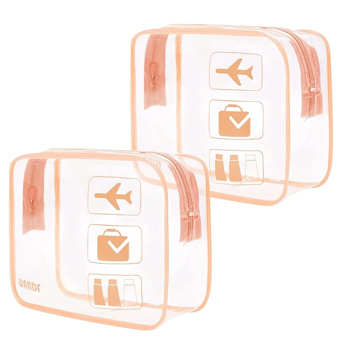 TSA Approved Clear Travel Toiletry Bag wih Zippers Carry-on Travel Accessories Quart Size Toiletries Cosmetic Pouch Makeup Bags for Men and Women (2pcs Lotus Pink)