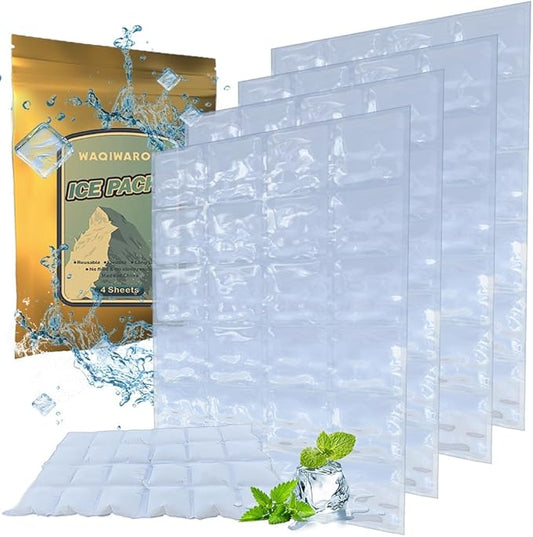 Ice Sheets for Coolers Reusable - Ice Pack Sheets - Ice Mat with Flexible 96 Ice Cube Packs - Ice Blanket Large Flat Freezer Long Lasting Ice Packs for Cooler
