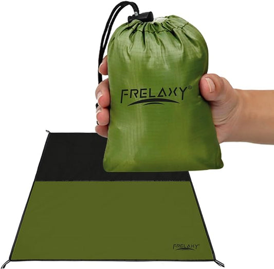 Frelaxy Pocket Picnic Blanket, Waterproof Beach Blanket, Compact Camping Blanket, Lightweight Outdoor Blanket for Beach Festival Camp Picnic Hiking Travel (Army Green, 57'' x 71'')