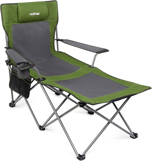 apollo walker Camping Chairs for Adults - 6 Legged Beach Chair with Foot Rest, Adjustable 90° - 135° Reclining Lounge Chair Outdoor, Folding Chairs for Outside with Detachable Pillow & Carry Bag Green