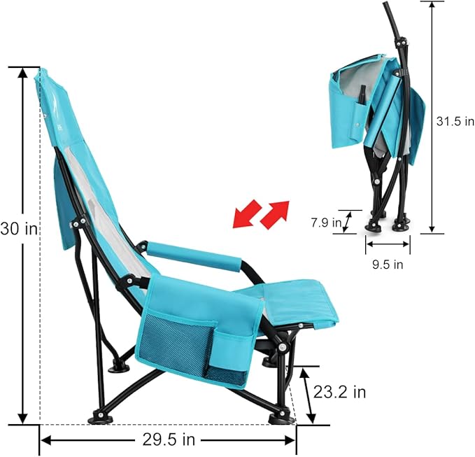 Oileus Folding Portable Beach Chair, Lightweight High Back Low Seat for Tent & Shelter & Camping, Full Mesh Back, Cup Holder, Storage/Carry Bag, Armrest - 1 Pcs