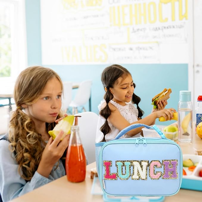 Insulated Lunch Box for School, Thermal Reusable Durable Freezable Lunch Bags for Kids Boys Girls Men Women - Small Soft Cooler Portable Lunch Tote Kit for Work Picnic Travel,Blue Alphabet