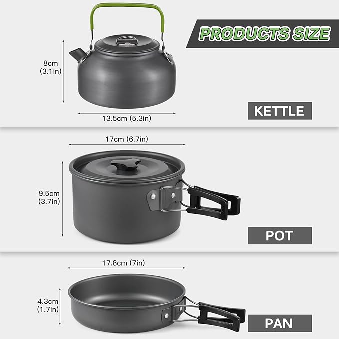 TOMSHOO Camping Cookware Mess Kit, Lightweight Camping Cooking Set Alumina Backpacking Camping Pots Pans Kettle Set for Outdoor Backpacking Hiking Picnic Included Carry Bag
