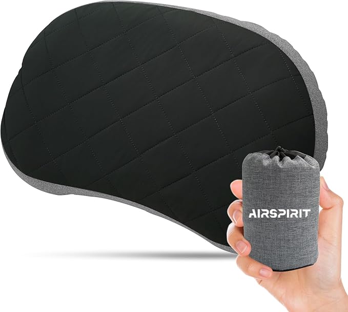 Ultralight Camping Pillow Inflatable with Removable Washable Cover, Compact Travel Pillow for Neck Support, Hiking, Backpacking, Office, Airplane, Car & Beach - Adjustable Firmness (Black)