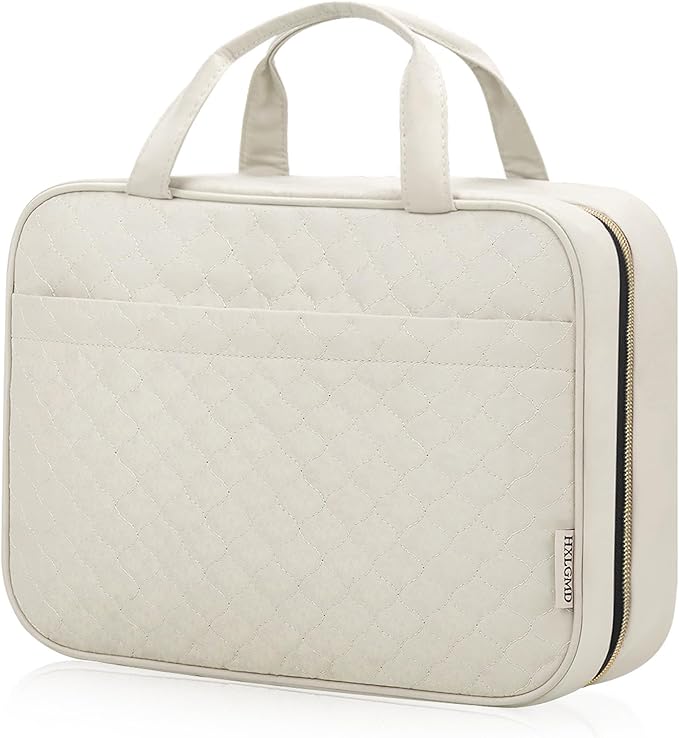 Travel Size Toiletry Bag for Women, Portable Cosmetic Bag with Hanging Hook, Travel Essentials Water-resistant Makeup Organizer for Accessories, Shampoo, Full-size Container, Toiletries