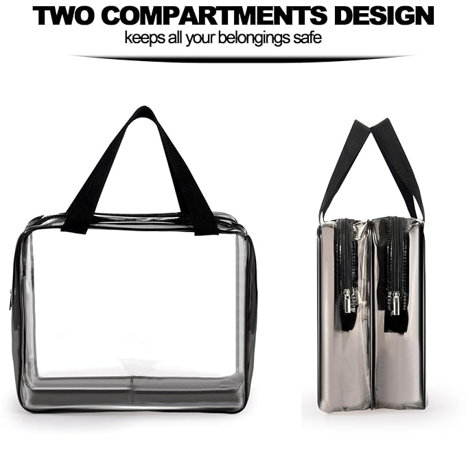 3Pcs Crystal Clear PVC Travel Toiletry Bag Kit for Women Men, Waterproof Vinyl Packing Organizer Storage Bags with Zipper Handle Straps, Cosmetic Pouch Carry on Airport Airline Compliant Bag Handbag