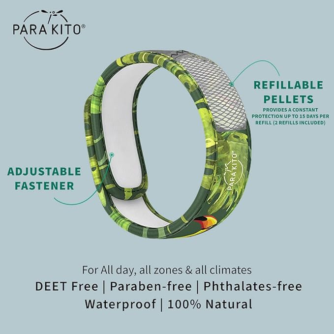PARA'KITO Mosquito Insect & Bug Protection Wristband - Mosquito Stickers & Bug Spray Alternative - Summer Essentials, Beach Accessories, Hiking & Camping Essentials - Natural Essential Oils (Tropical)