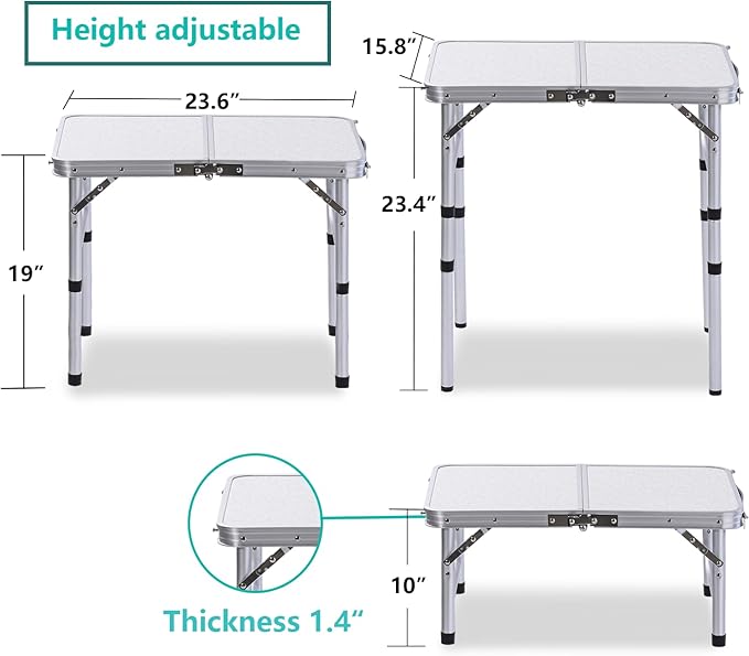 Adjustable Height Camping Table with Mesh Layer, 23.6" x 15.7" Portable Folding Camp Tables with Aluminum Legs for Outdoor Camp, Picnic, Beach, Backyard, Tailgate Cooking, 3 Heights…