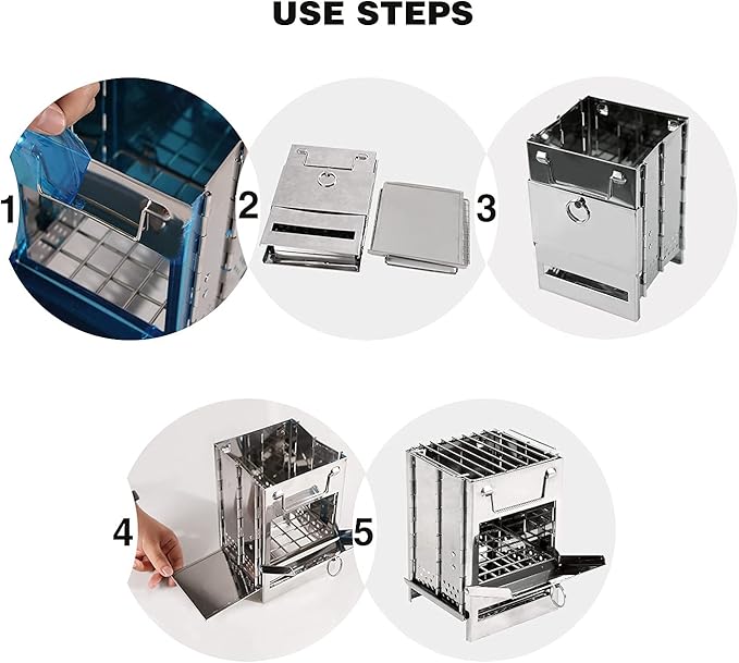 REDCAMP Wood Burning Folding Camp Stove Stainless Steel Grill, Portable Collapsible Backpacking Stove Survival Rocket Stove for Hiking Outdoor Tent Camping Picnic BBQ, Samll
