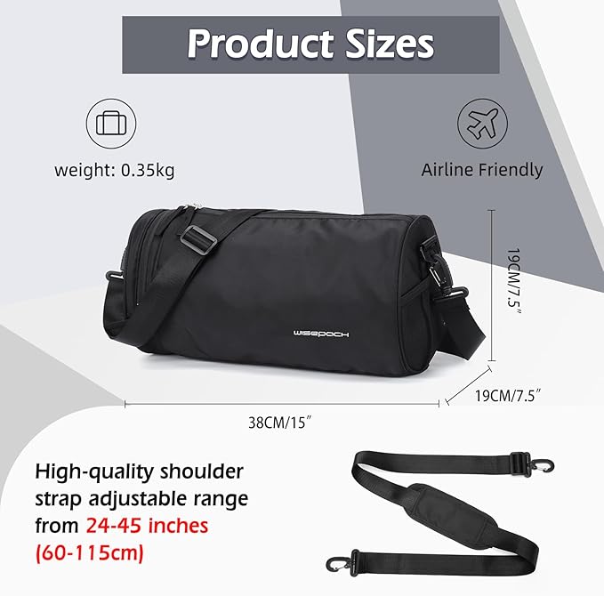 Small Gym Duffle for Women Men - Mini Waterproof Workout Sport Yoga Travel Overnight Weekender Dance Bag - Black
