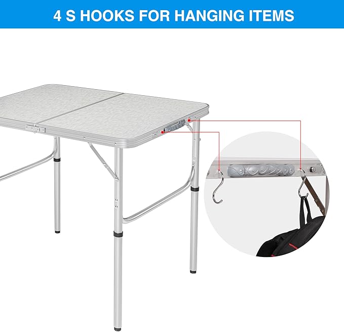 RedSwing Aluminum Folding Table 3 Feet Adjustable Height, Lightweight and Portable Camping Table, 36x24 Inches