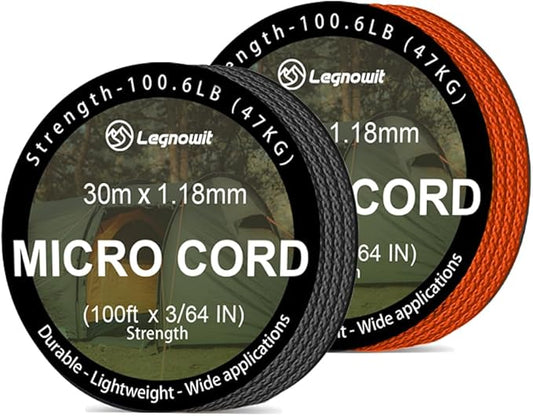 Micro Paracord, 2 Pack 1.18mm x 100ft Thin Mini Utility Braided Small Paracord for Crafting, DIY Project, Camping and More