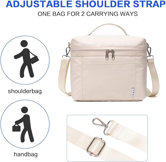 NOL Natural Organic Lifestyle Insulated Lunch Bags for Women Cooler Bag Lightweight Nylon Waterproof Lunch Box For Work (Small, Cream)