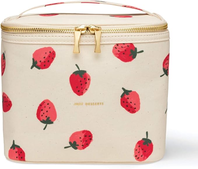 kate spade new york Insulated Lunch Tote, Small Lunch Cooler, Cute Lunch Bag for Women, Thermal Bag with Double Zipper Close and Carrying Handle, Strawberries