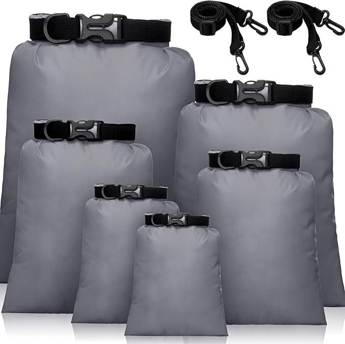 Shappy 6 Pcs Waterproof Dry Bag Set 6 Sizes Lightweight Sacks and Long Adjustable Shoulder Strap Outdoor Water Proof Keep Gear Dry Bag Stuff Sacks for Backpacking, Boating, Hiking, Camping (Gray)