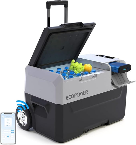 12 Volt Refrigerator, 42QT(40L) Electric Cooler, 12V Fridge APP Control, 12V Cooler -4℉~68℉, Portable Freezer 12/24V DC 110-240V AC for Camping, Travel, Truck, Home (42 QT (40L)+battery)