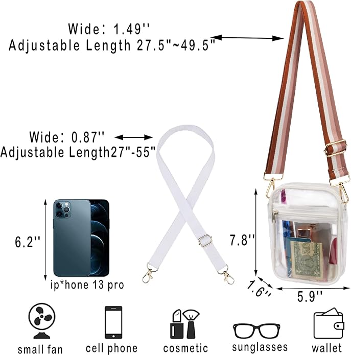 WEDDINGHELPER Clear Crossbody Bag, Clear Bag Stadium Approved, Clear Bag for Concerts Sports Events
