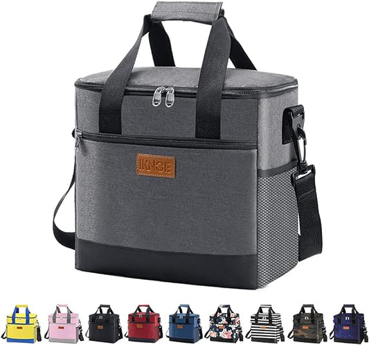 iknoe Large Cooler Bag Collapsible, 15L Insulated Bags, Leakproof Lunch Cooler Tote with Multi-Pockets for Adult, Insulated Lunch Box for Beach, Picnic,Work, Grey 24-Can
