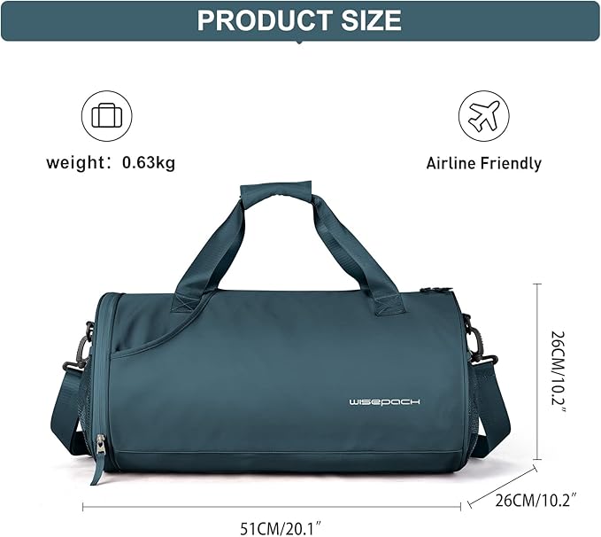 Gym Bag for Women and Men With Wet & Shoe Compartment - Small Duffle for Travel, Sport, Workout, Overnight Weekender - Carry-on Tote - Peacock Blue