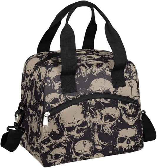 Vintage Skull Skeleton Insulated Lunch Bags for Women Men Adult Halloween Goth Reusable Lunch Tote Therma Cooler Bag with Shoulder Strap Lunch Box for School Work Office Picnic Meal Prep Bag