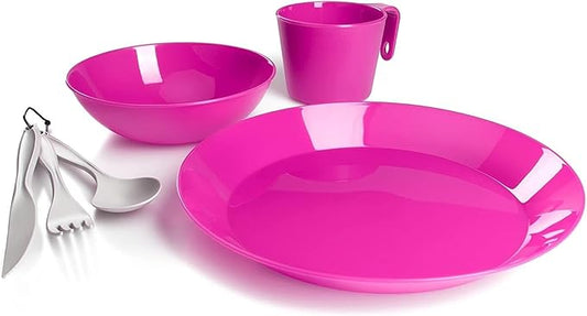 GSI Outdoors Cascadian 1 Person Table Set I 6-Piece Camping, Backpacking Mess Kit, Plastic BPA Free, Plate, Bowl, Mug, Cup & Cutlery Set