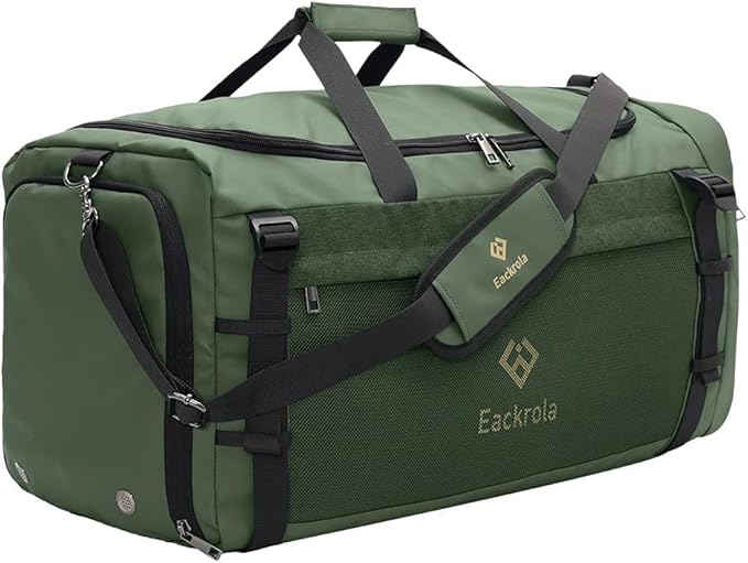 Eackrola Extra Large Sports Gym Bag, Travel Duffel bag with Wet Pocket & Shoes Compartment for men women, 85L, Lightweight （Green）