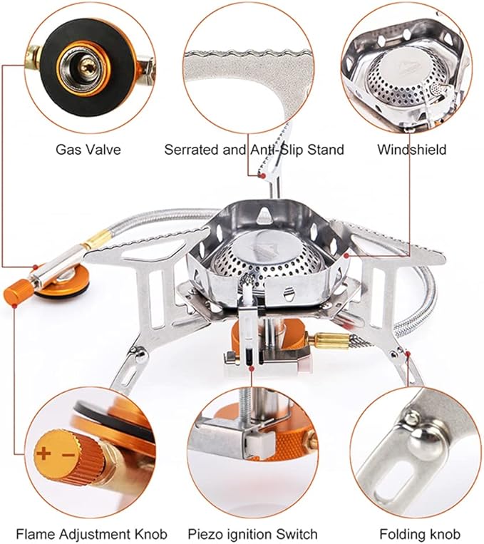 widesea 3500W Camp Stove, Windproof Collapsible Camping Gas Stove, Portable Backpacking Stove with Piezo Ignition for Outdoor Backpacking, Hiking and Picnicking
