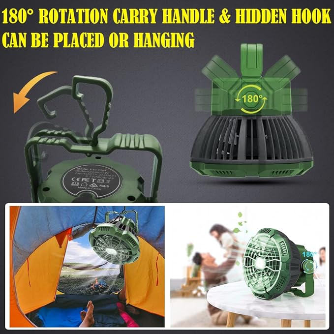 ayamaya Rechargeable Camping Tent Fan with LED Light, Remote Control, 7800mAh Portable Camping Lantern Fan USB Desk Ceilling Fan for Car, Office, Hurricane Emergency Survival