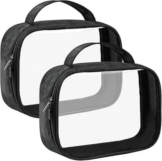 Moyad TSA Approved Clear Toiletry Bag with Handle, 2 Pack Quart Size 3-1-1 Liquids Pouch for Travel, Transparent Makeup & Cosmetic Organizer for Women Men, Black