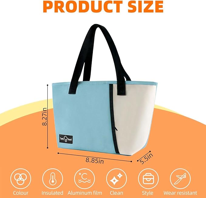 Lunch Bag for Women Men, Reusable Lunch Tote Lunch Box, Large Capacity Leakproof Lunch Tote Bags with Front Pocket for Work Office Picnic or Travel (Light Blue)