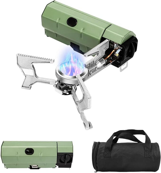 Hisencn Portable Camping Stove with Storage Bag | 8871 BTU/2600W High-Power Outdoor Gas Stove for Hiking, Picnic, RV Trips & Emergency Use | Windproof & Compact Design