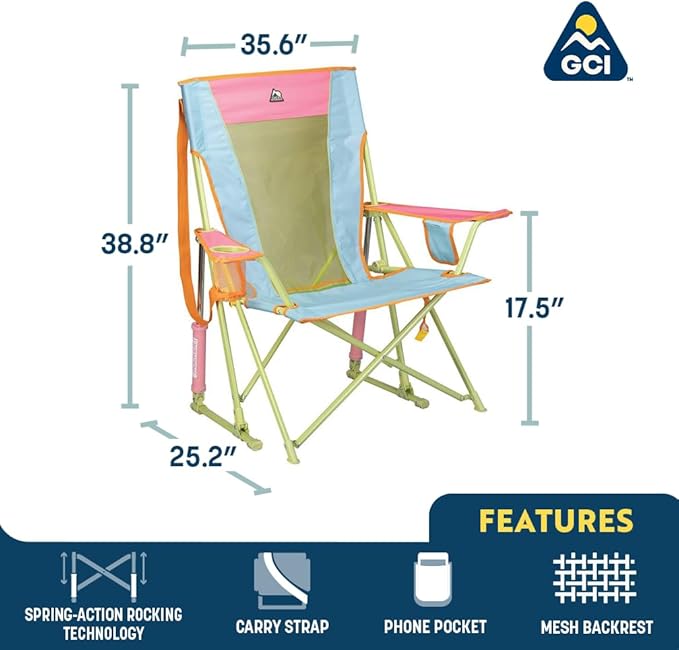 GCI Outdoor Comfort Pro Rocker Camping Chair | Portable Folding Rocking Chair with Durable Armrests & Drink Holder — Sweet Tea