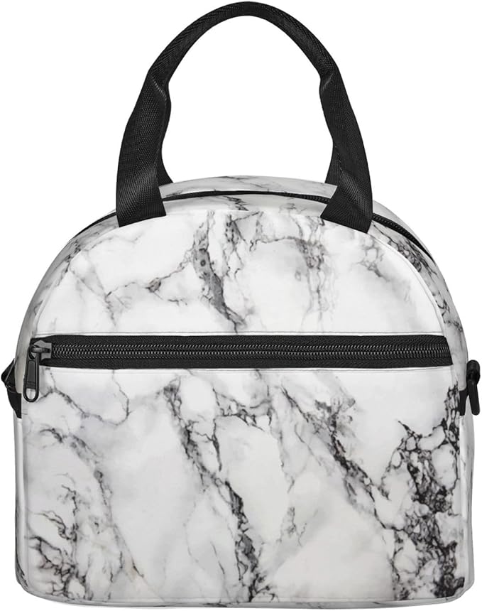 bassyil Marble Insulated Lunch Bag Reusable Lunch Box With Adjustable Shoulder Strap Cooler Tote Bag For Men Women