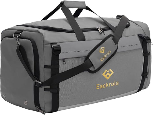 Eackrola Extra Large Sports Gym Bag, Travel Duffel bag with Wet Pocket & Shoes Compartment for men women, 85L, Lightweight （Light Gray）