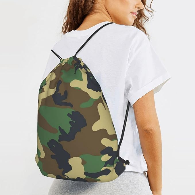 Camo Drawstring Bag Camouflage Map Gym Backpack Sports Backpack Lightweight Waterproof Bags for Men Women Outdoor Gym Sport
