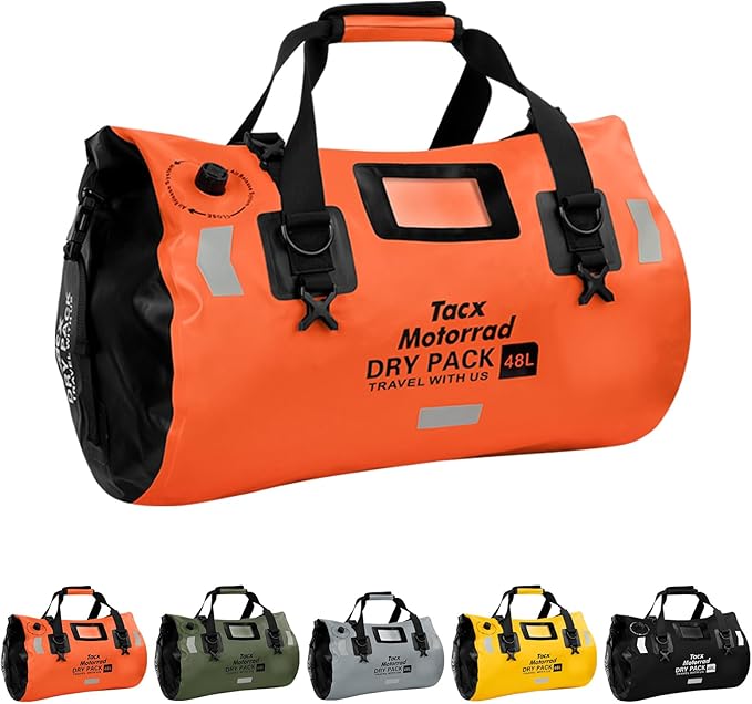 Waterproof Duffel Bag for Men/Women, Roll-top Dry Backpack Duffel Bag with Quick-fixed Straps, Motorcycle Tail Saddle Bag for Motorcycling, Rafting, Boating, Kayaking, Travel, 48L-Orange