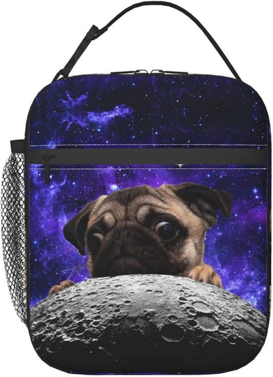 Pug Moon Space Lunch Box Reusable Insulated Totes Lunch Bag Thermal Cooler For Boy Girls School Men Women Beach Picnic Travel
