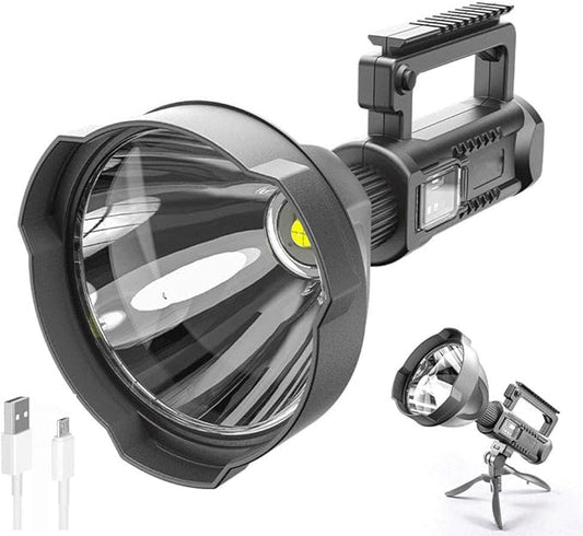 Super Bright Rechargeable Spotlight, Handheld Tactical Flashlight 4 Modes High Power Portable Waterproof LED Searchlight USB Output P50 Camping Torch for Outdoor (P50-Medium Size)