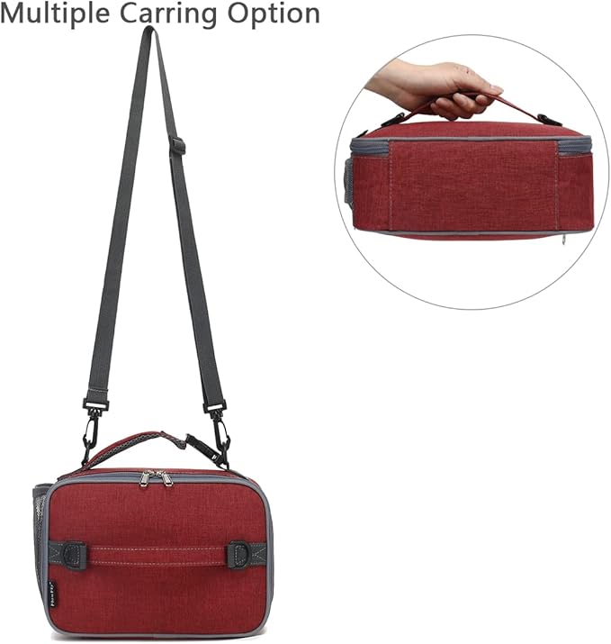 FlowFly Kids Lunch Bag, Durable Insulated School Lunch Box with Shoulder Strap and Bottle Holder, Water-resistant Thermal Small Lunch Cooler Tote for Teen Boys & Girls,Red