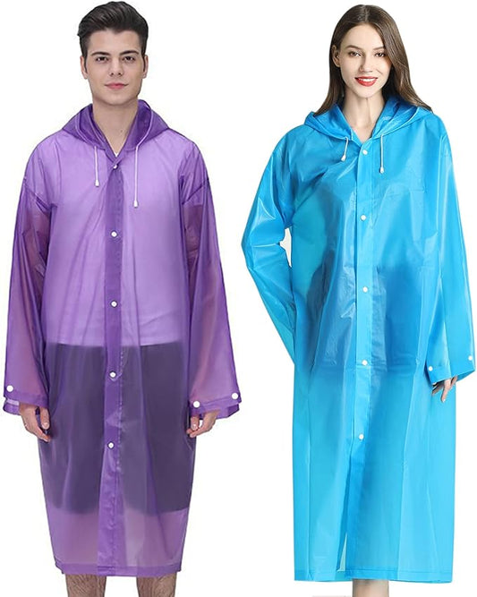 Rain Ponchos Raincoats for Adults Women Men, Reusable 2 Pack Rain Jacket Coats with Hood for Family Disney Camping Hiking
