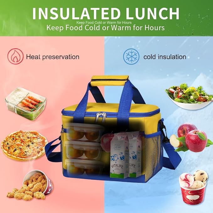 iknoe Large Foldable Cooler Bag, 8.5L Insulated Lunch Bag, Leakproof Lunch Cooler Tote with Multi-Bag Design Suitable for Beach, Picnic and Office Use,Yellow 15-Can