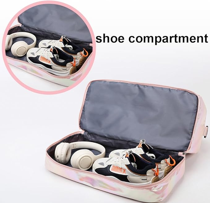 Sports Gym Bag with Shoes Compartment & Wet Pocket, Waterproof Overnight Bag Travel Bag Gymnastic bag Dance Bag for Girl, Weekend Bag for Women(gradient pink)