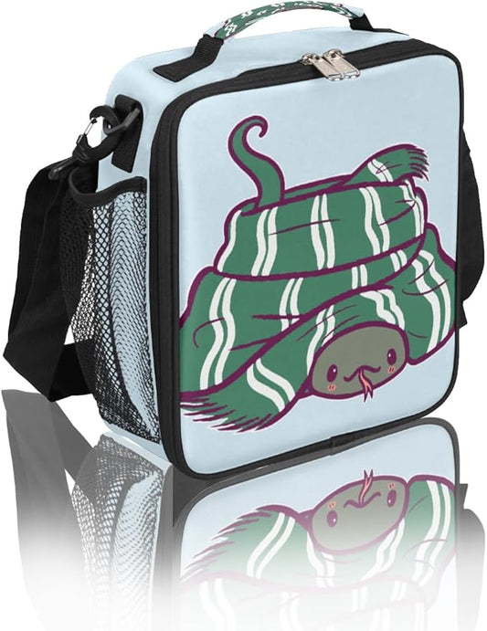 cfpolar Kids Lunch Bag, Green Snake Wear Scarf Reusable Insulated Lunch Box for Kids, Thermal Cooler Lunch Tote Leakproof Lunch Box with Shoulder Strap for School Daycare
