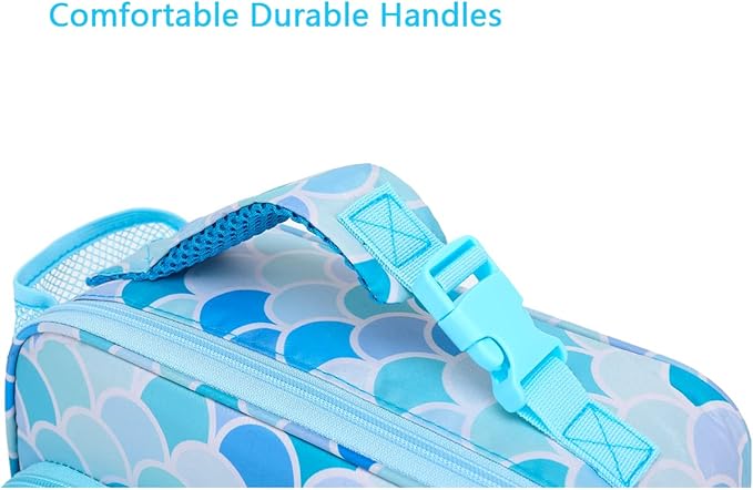 FlowFly Kids Lunch box with buckle Insulated Cooler Back to School Thermal Meal Tote Kit for Girls, Boys (Mermaid)