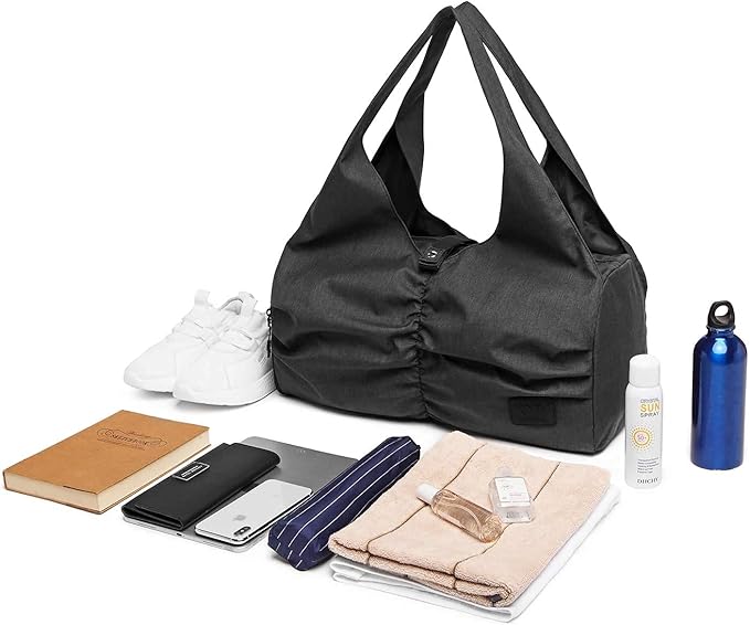 Travel Yoga Gym Bag for Women, Carrying Workout Gear, Makeup, and Accessories, Shoe Compartment and Wet Dry Storage Pockets（Medium，Rose Smoke）