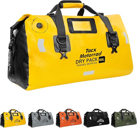 Waterproof Duffel Bag for Men/Women, Roll-top Dry Backpack Duffel Bag with Quick-fixed Straps, Motorcycle Tail Saddle Bag for Motorcycling, Rafting, Boating, Kayaking, Travel, 66L-Yellow