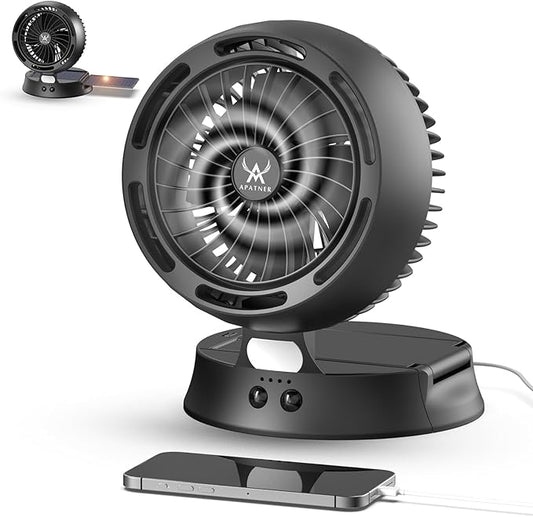 Solar Outdoor Camping Fan for Greenhouse,Rechargeable Battery Operated Fans Solar Portable Cooling Fan 10440mAh with PowerBank,7W,LED Lantern,for Tent,Car,Cruise Ship